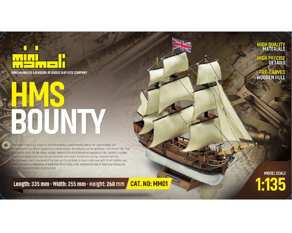 Modellbausatz Mini Mamoli Segelschiff HMS Bounty 1:135 Holz Bausatz