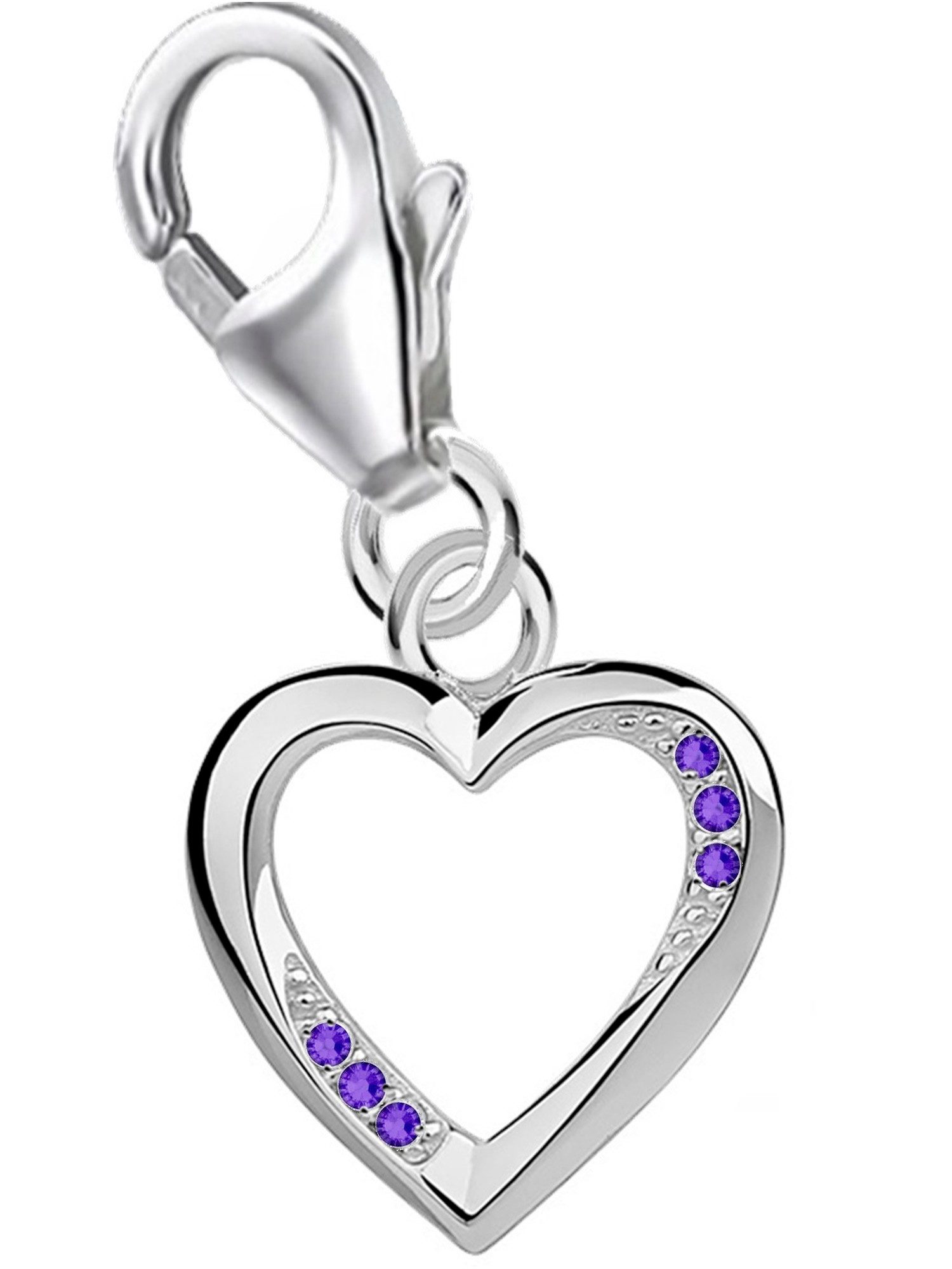 Goldene Hufeisen Charm Herz Zirkonia Steine Herz Charm Anhänger für Armband 925 Sterling Silber (1 Stück, inkl. Etui), rhodiniert