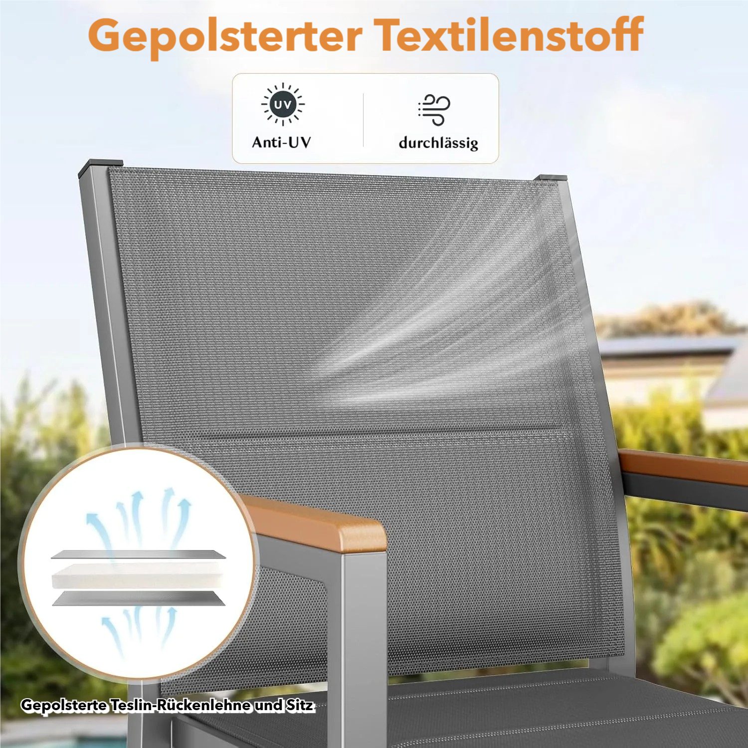 TLGREEN Stapelstuhl 2/4er Set Esszimmerstuhl mit Gesteppte Rückenlehne & Sitzfläche, (4 St), WPC Handlauf, für Terrasse, Balkon, Terrasse, Pool, Restaurants – Bild 5 von 5