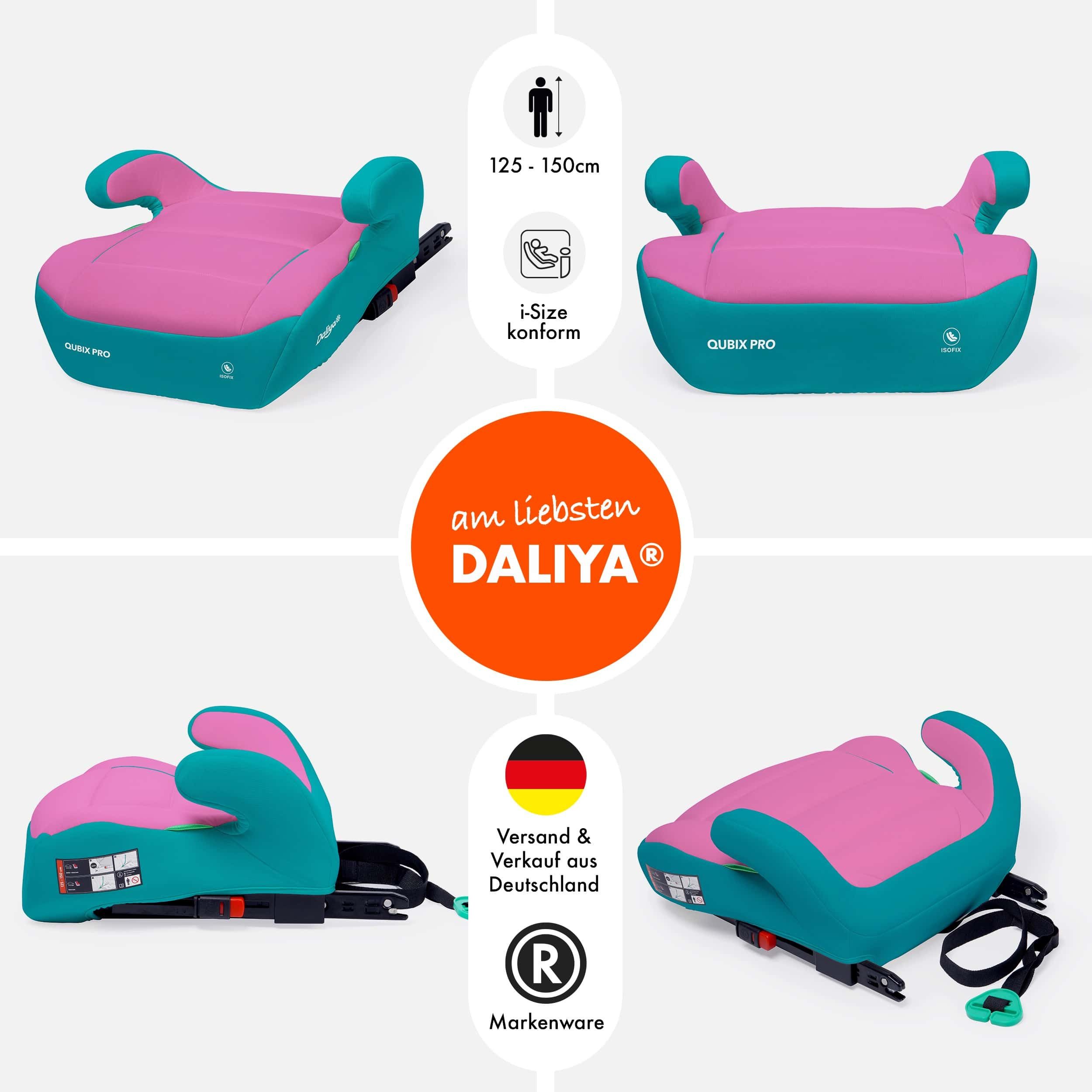 Daliya® Kindersitzerhöhung QUBIX PRO ISOFIX Kindersitz, ab: ab 6 Jahre oder 125cm Körpergröße, bis: bis 12 Jahre oder 150cm Körpergröße, ab: 125 cm, bis: 150 cm, (Packung, 1-tlg), ISOFIX, I-Size, Gurtfix, ergonomisch, weich, waschbarer Bezug
