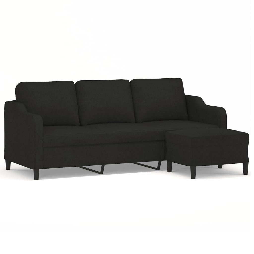 vidaXL Sofa 3-Sitzer-Sofa mit Hocker Schwarz günstig online kaufen