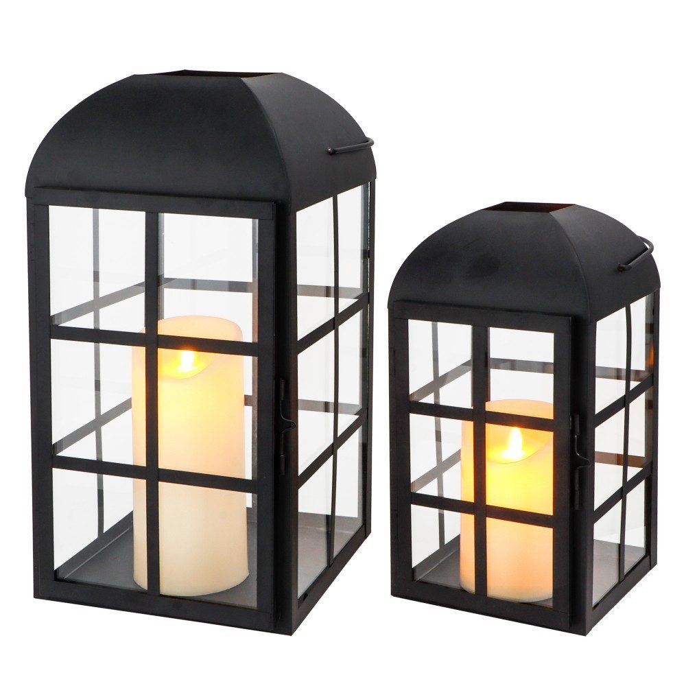 JHY DESIGN Kerzenlaterne 2er-Set Metall-Kerzenlaternen Schwarz, 35,5/27 cm (Set, 2 St), Windlichter Gartenlaternen für Terrasse & Zuhause