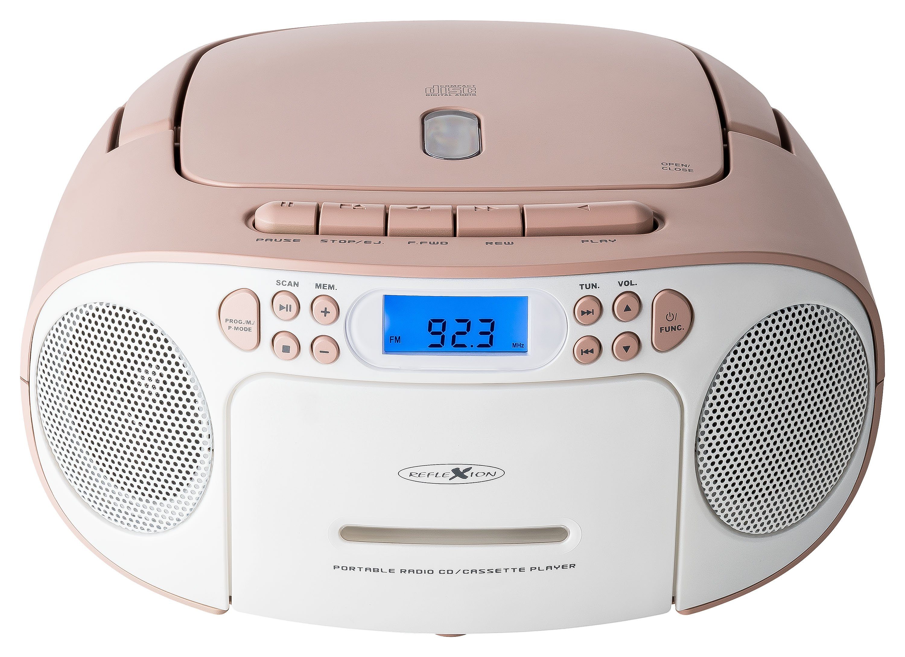 20 (UKW Stereo Tragbare Boombox LCD-Display, PLL Boombox AUX-Eingang, Radio, W, Reflexion CD/Radio/Kassette, weiß/pink Kopfhörer-Anschluss) RCR2260
