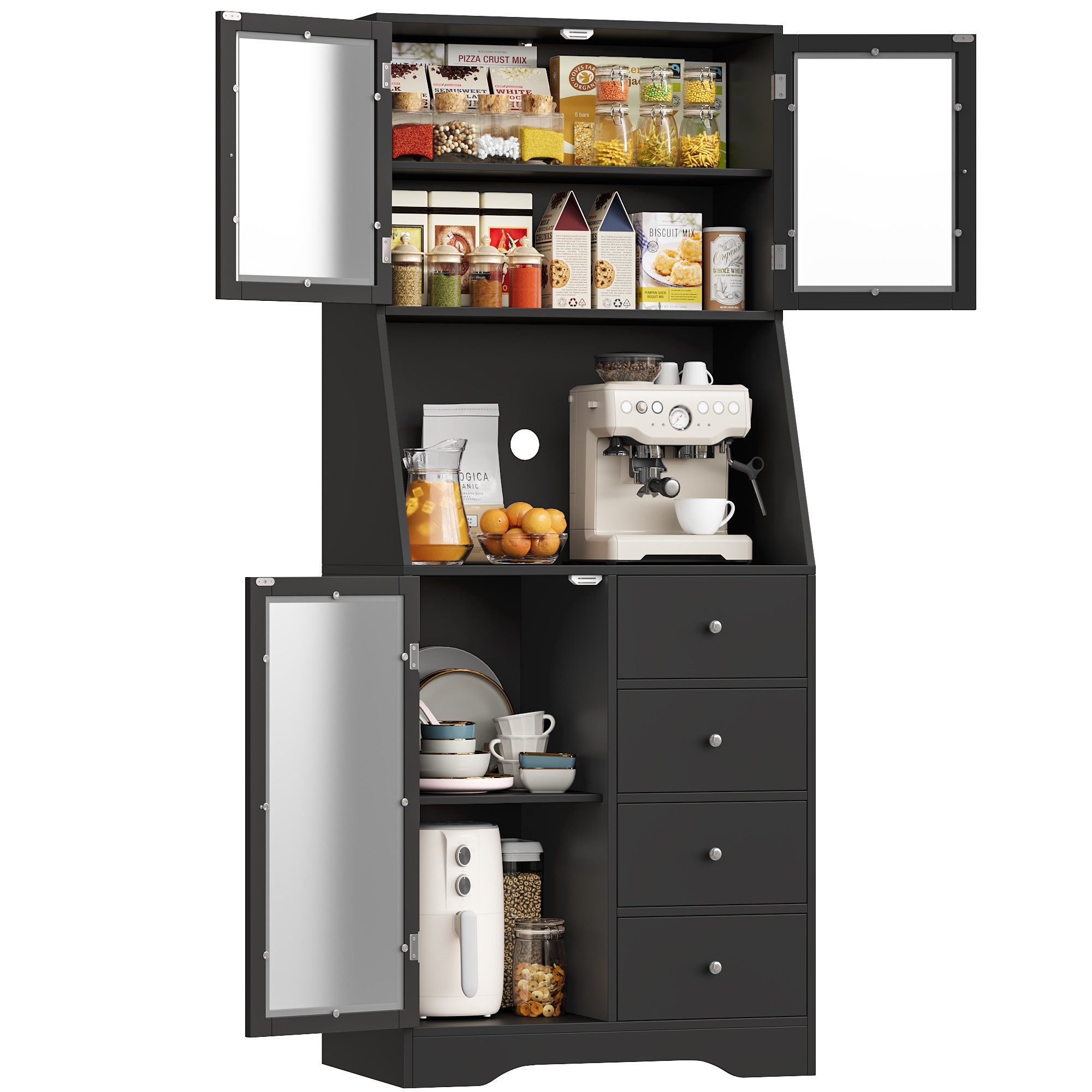 HOMECHO Küchenbuffet Küchenschrank mit Arbeitsplatte mit 3 Türen 4 Schubladen