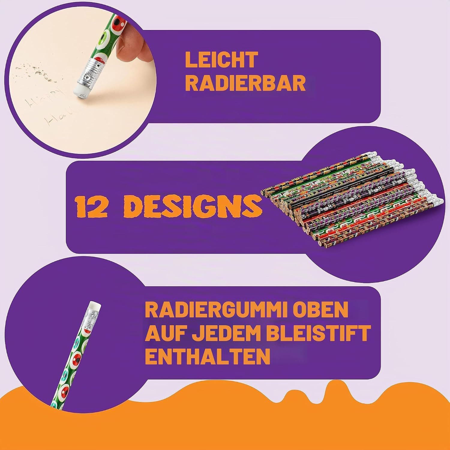 JOYIN Bleistift JOYIN 48 Halloween Bleistifte mit Radiergummi, 12 Designs – Bild 3 von 5
