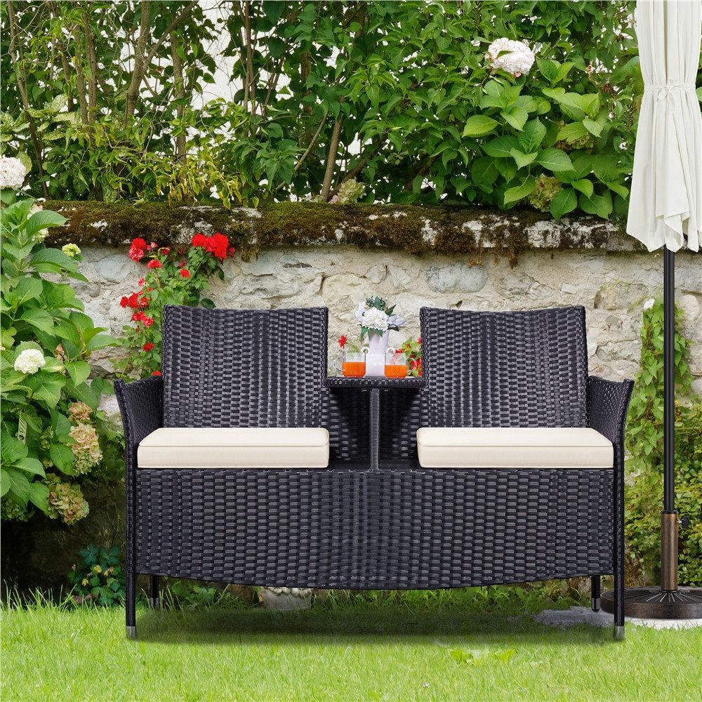 Yaheetech Balkonset 2-Sitzer Polyrattan Gartenbank, Gartenstuhl aus PE-Ratt günstig online kaufen