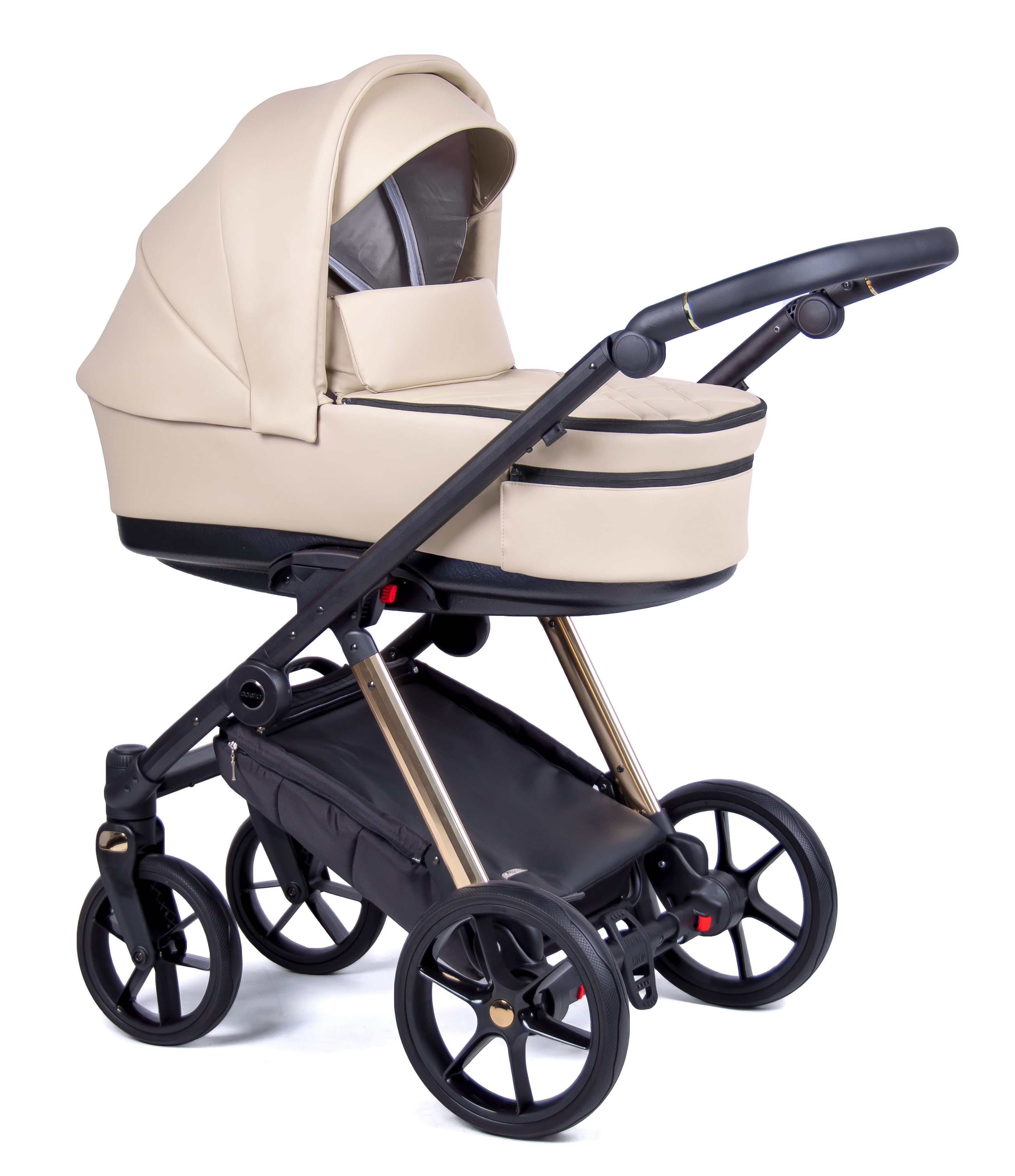 babies-on-wheels Kombi-Kinderwagen 2 Designs in Axxis Creme Kinderwagen-Set - 14 1 Premium in gold Gestell - 12 = Teile