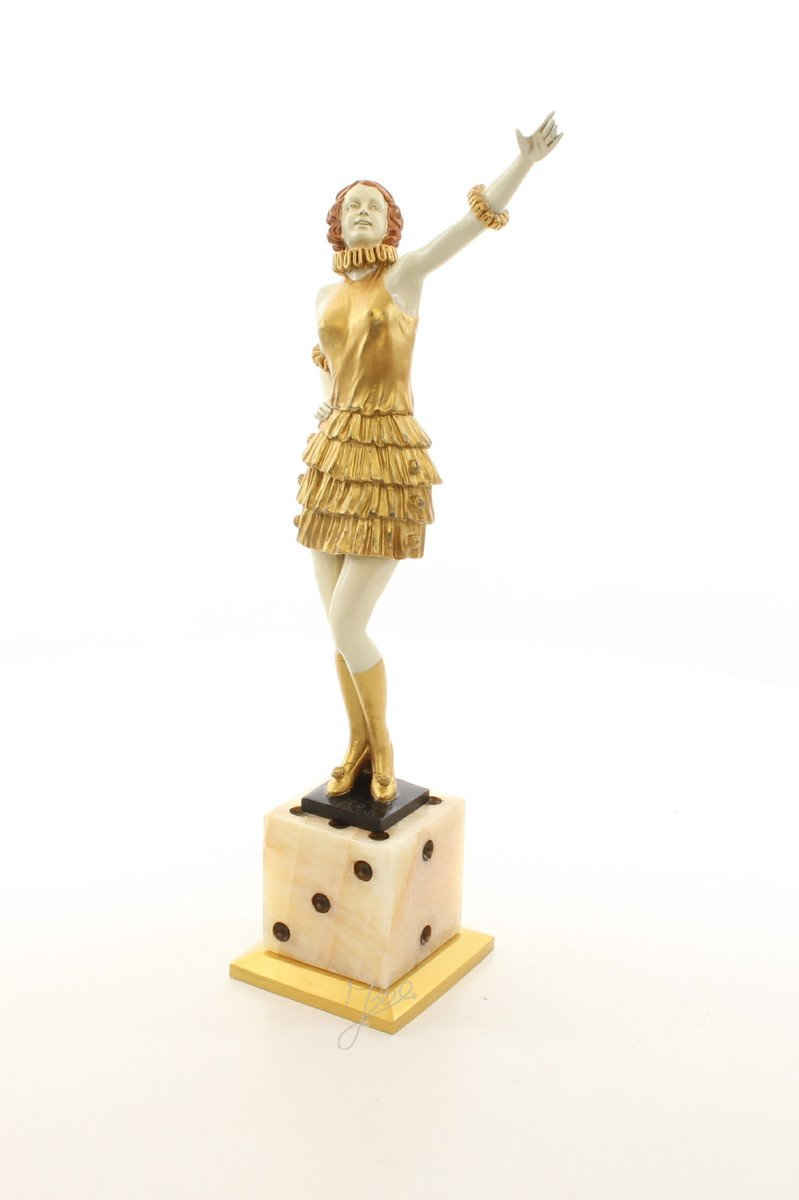 Casa Padrino Dekofigur Bronze Skulptur Lady in Gold auf Würfel - Luxus Home Deko von Casa Padrino