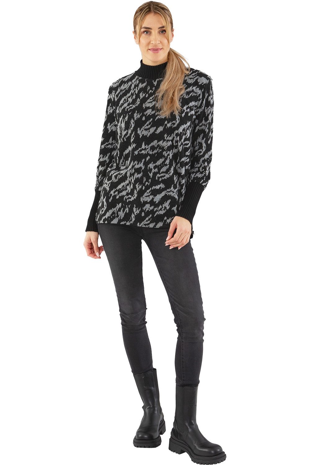 Estefania for woman Вязаные свитера 193-7619, Jaquard mit Stehkragen und Rippbündchen