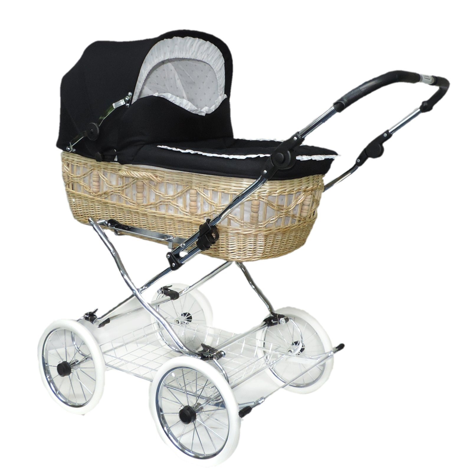 Eichhorn Kinderwagen Kombi-Kinderwagen Senator, Korbaufsatz aus echter Weide - handgeflochten - made in Germany