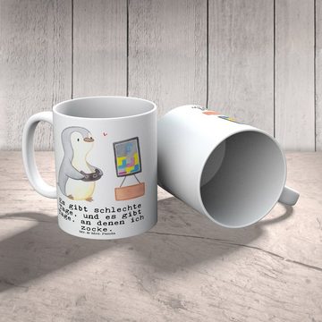 Mr. & Mrs. Panda Tasse Pinguin Zocken - Weiß - Geschenk, Schenken, Teebecher, Kaffeebecher, Keramik, Exklusive Motive