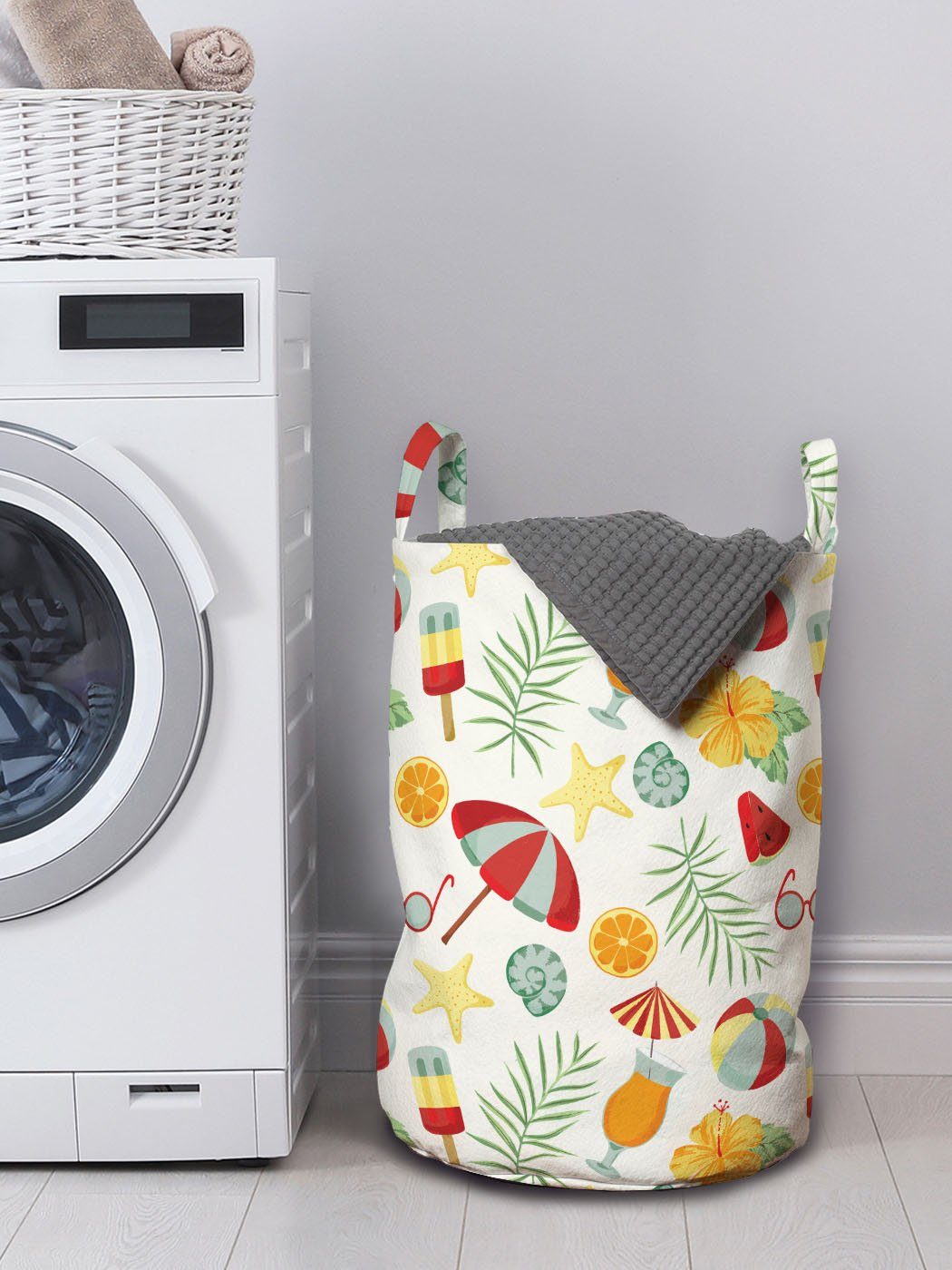 Abakuhaus Wäschesäckchen Wäschekorb Griffen Waschsalons, Spaß-Muster für mit Kordelzugverschluss Sommer Jahreszeit Heiße