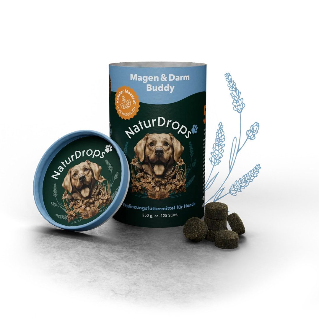 NaturDrops Magen & Darm Buddy Bei empfindlichem Magen, die Basis für mehr Wohlbefinden, Nahrungsergänzungsmittel für: Hunde