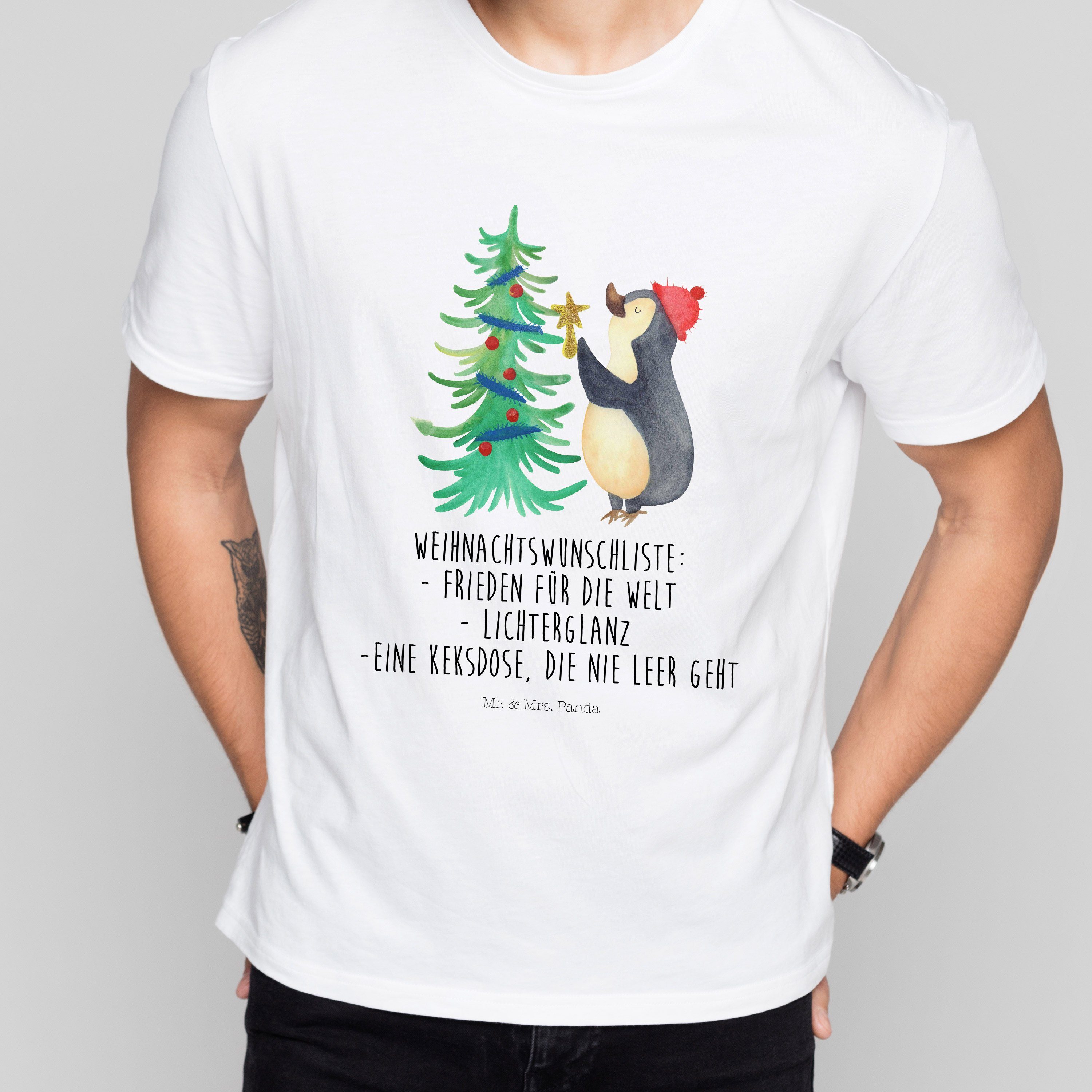 (1-tlg) Pinguin Panda T-Shirt Weihnachtsbaum Mr. Schlafshirt Advent, - Mrs. - Winter, Weiß Geschenk, &