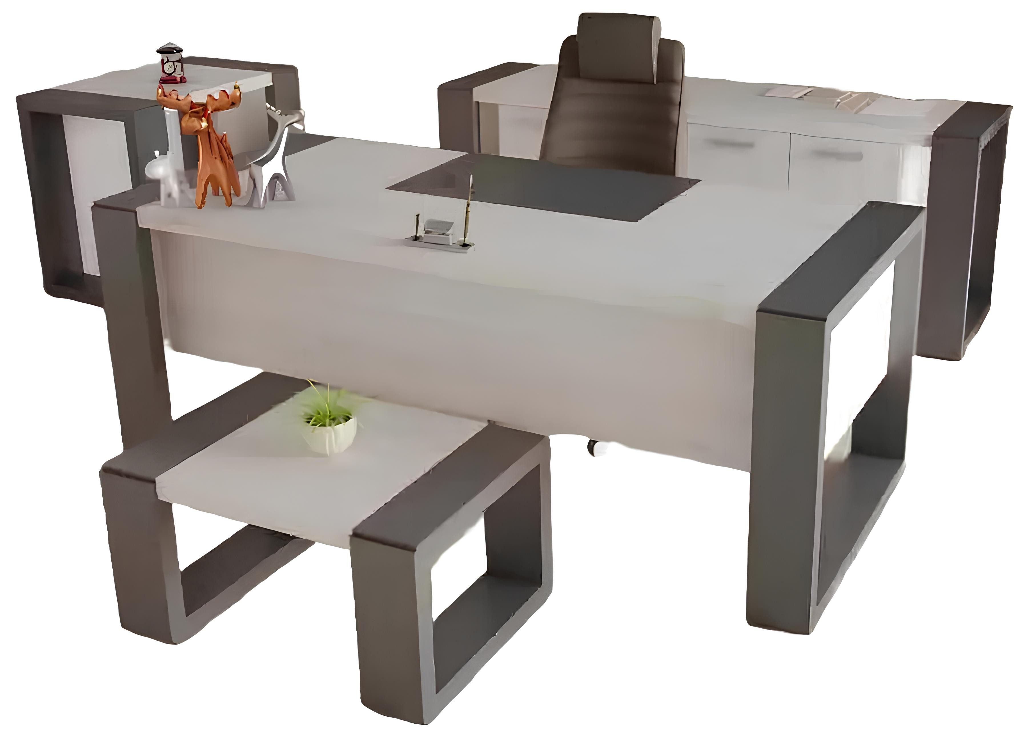 Büromöbel-Set Dreiteiliges Set für das Büro mit grauer Einrichtung: Schreibtisch