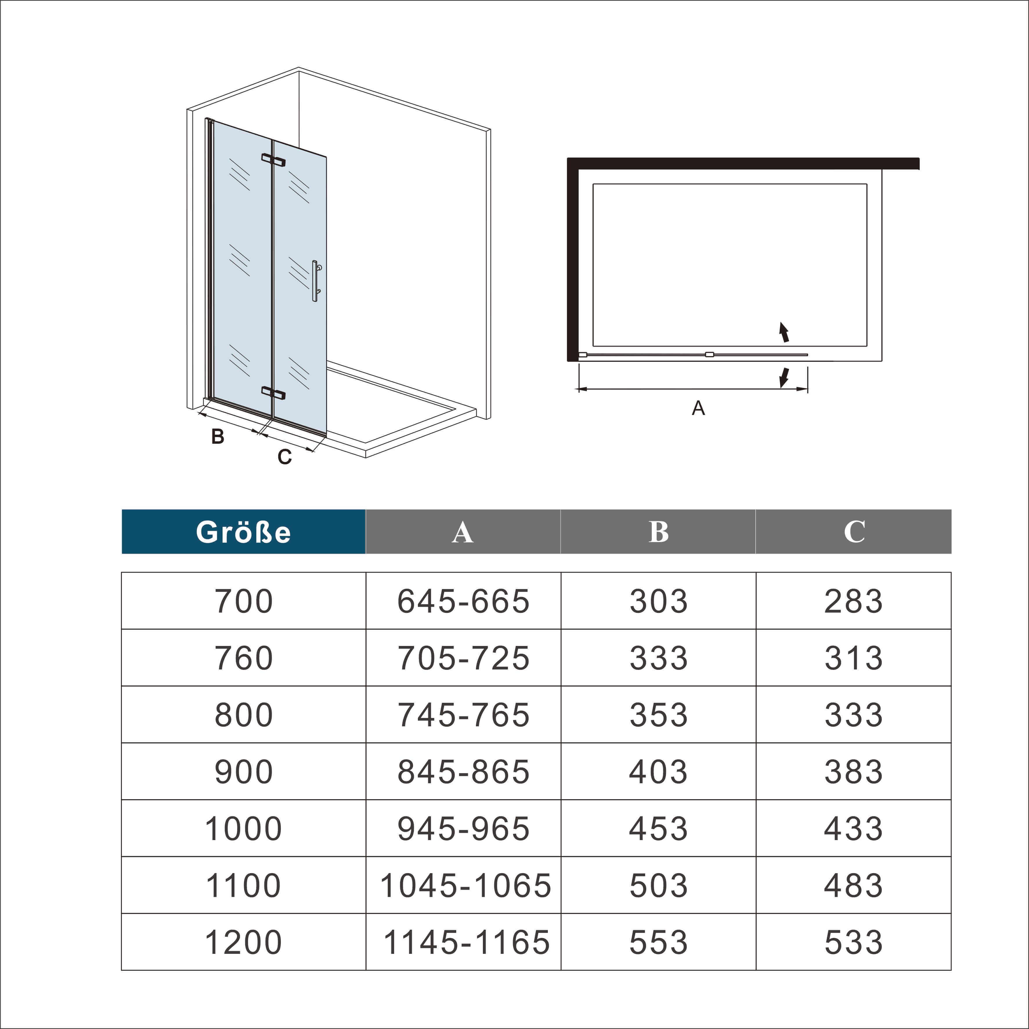 AICA Walk-in-Dusche Faltbar+Drehbar Walk-IN Glas schwarzDuschwand günstig online kaufen