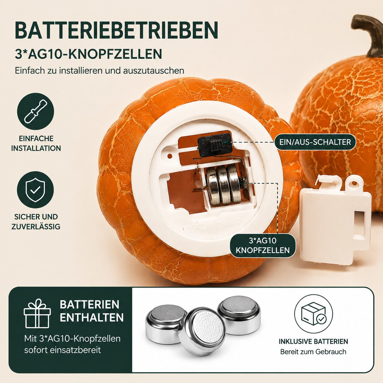 nsihing Dekofigur Halloween Kürbis LED Deko 4er Set, Vintage Crackle Tischleuchte (4 St), Für Halloween, Herbst, Thanksgiving & Wohnraum Deko – Bild 4 von 5