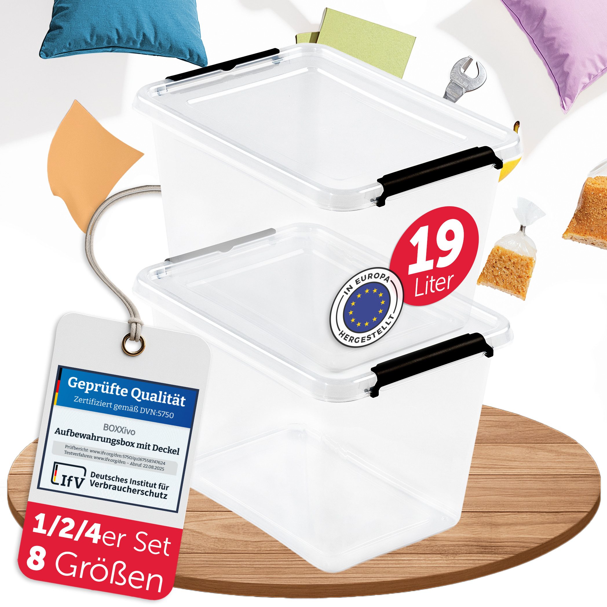 BOXXivo Aufbewahrungsbox Aufbewahrungsboxen mit Deckel BPA-freie & lebensmittelechte Boxen (2 St), Plastikbox mit Deckel - robuste & stapelbare Aufbewahrungsboxen