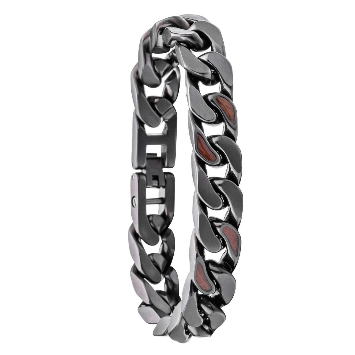 Holzkern Edelstahlarmband 9010631022815, für Herren Edelstahl mit Holz Bodyguards Walnuss/Dunkelgrau
