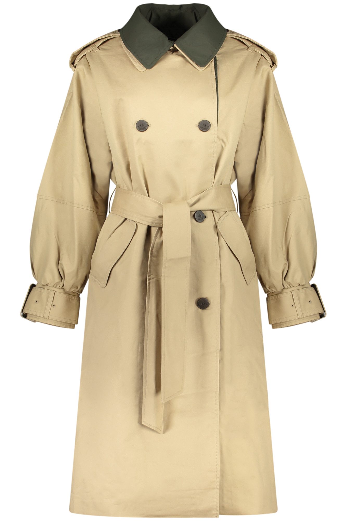 Desigual Outdoorjacke Zweifarbiger Damen Trenchcoat mit Gürtel und Puffärmeln in Beige
