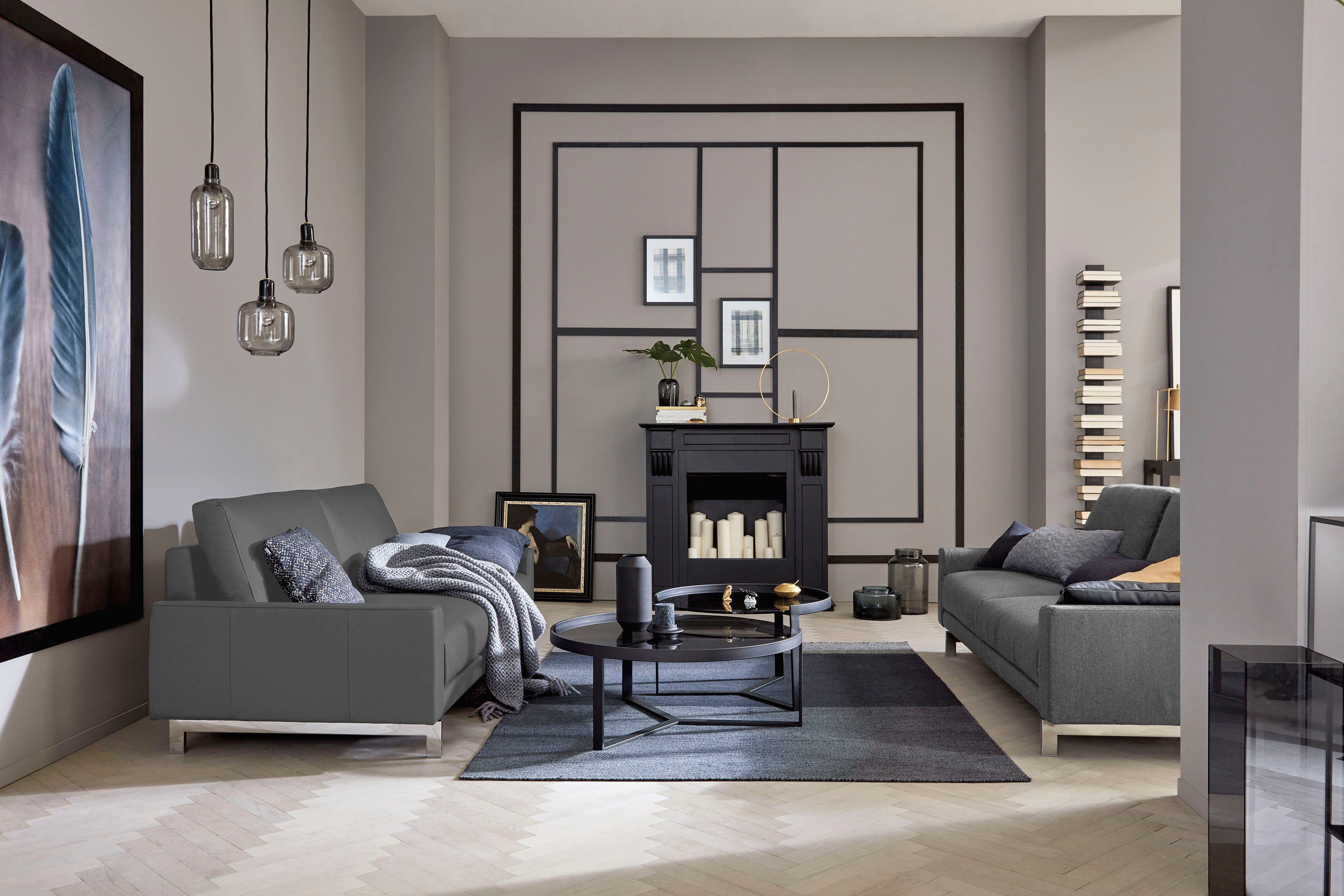 chromfarben niedrig, glänzend, 204 cm 3-Sitzer hs.450, Fuß hülsta Armlehne Breite sofa