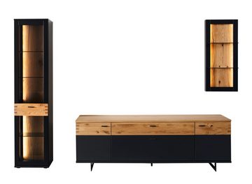 MCA furniture Wohnwand Wohnwand Cesena 2, Wildeiche / schwarzgrau, 3-teilig, LED Beleuchtu, (3-St)
