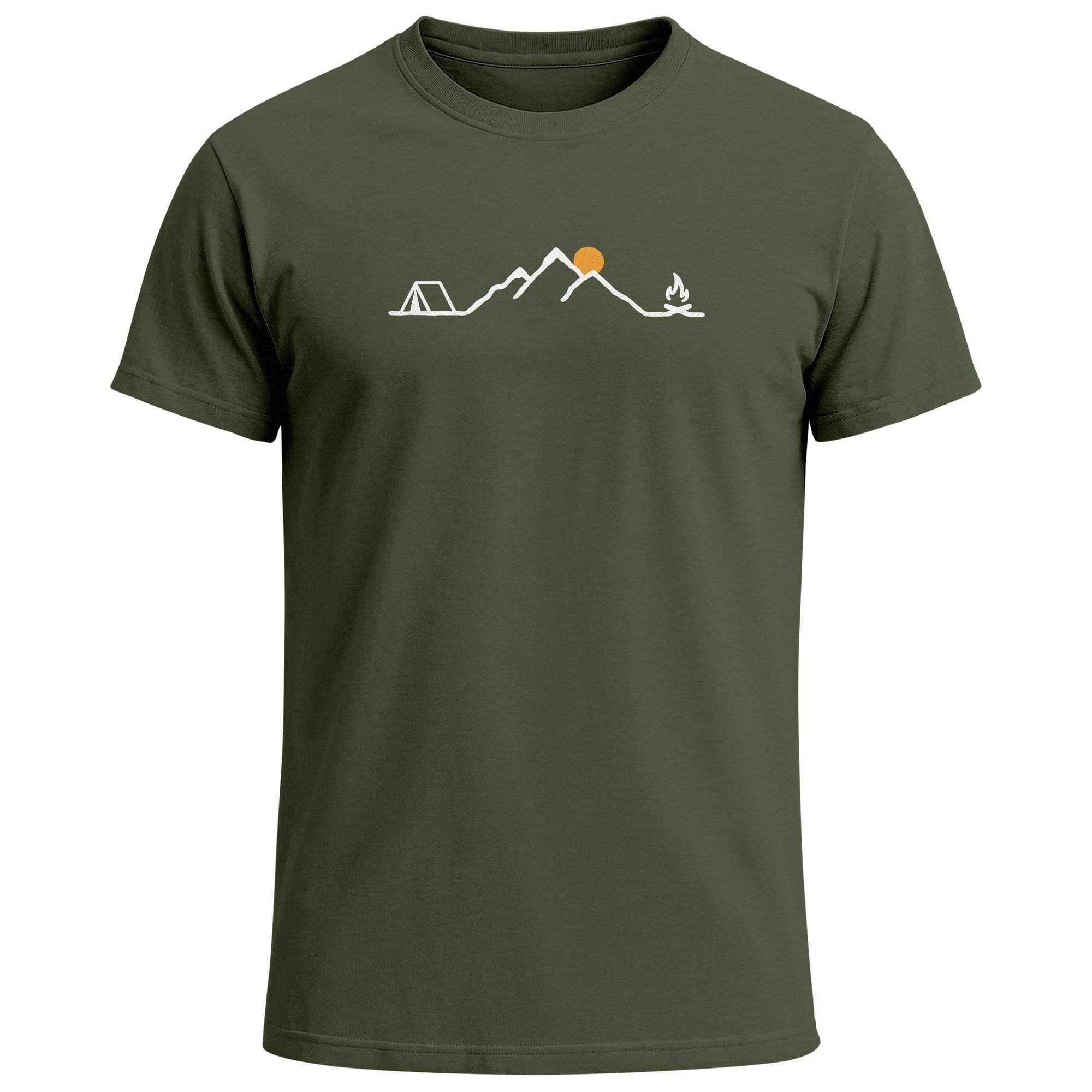 Print-Shirt Herren T-Shirt mit Camping Print Freizeitshirt Grafik Lineart Berge