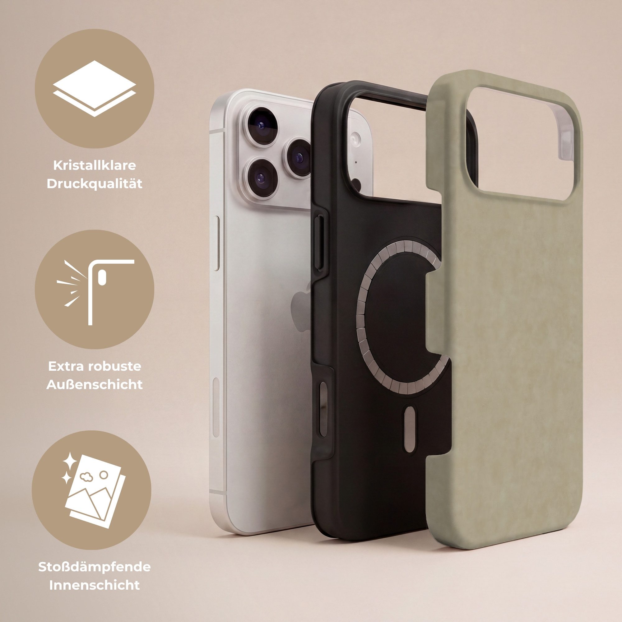 OnlyWow Handyhülle Magsafe für Apple iPhone 17 Pro Max Farbe Taupe - Wolkige Textur - Nat, Phone Case, Hardcase, Stoßfest, Schutzhülle
