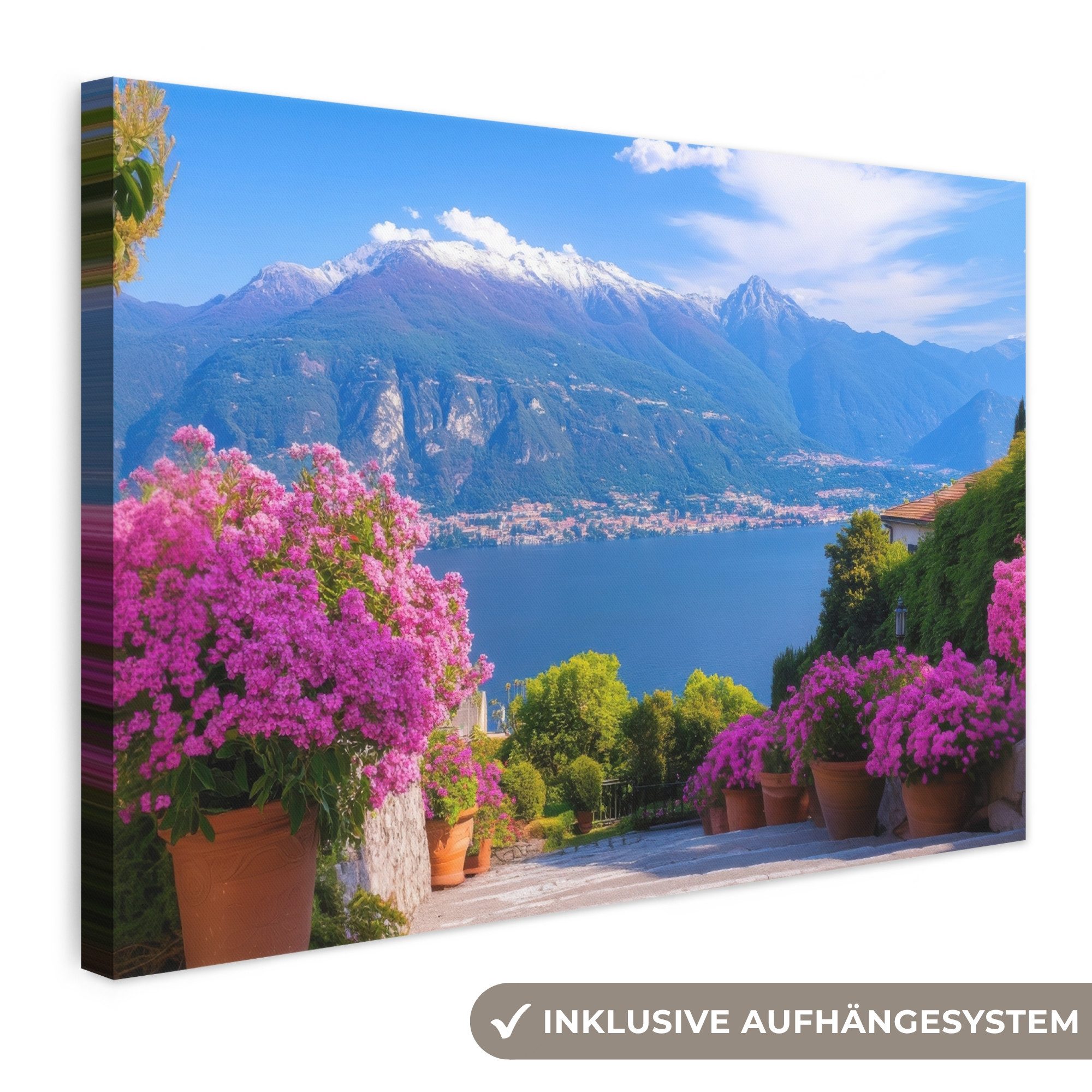 OneMillionCanvasses® Leinwandbild Comer See - Italien - Landschaft, Fotodruck (1 St), Leinwand Bilder Klein, Wand Dekoration Aesthetic 30x20 cm
