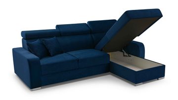 Furnix Ecksofa FRUSCCIO modernes Sofa in L-Form mit Schlaffunktion und Bettkasten, verstellbare Kopfstützen, 2 Zierkissen, robust & elegant