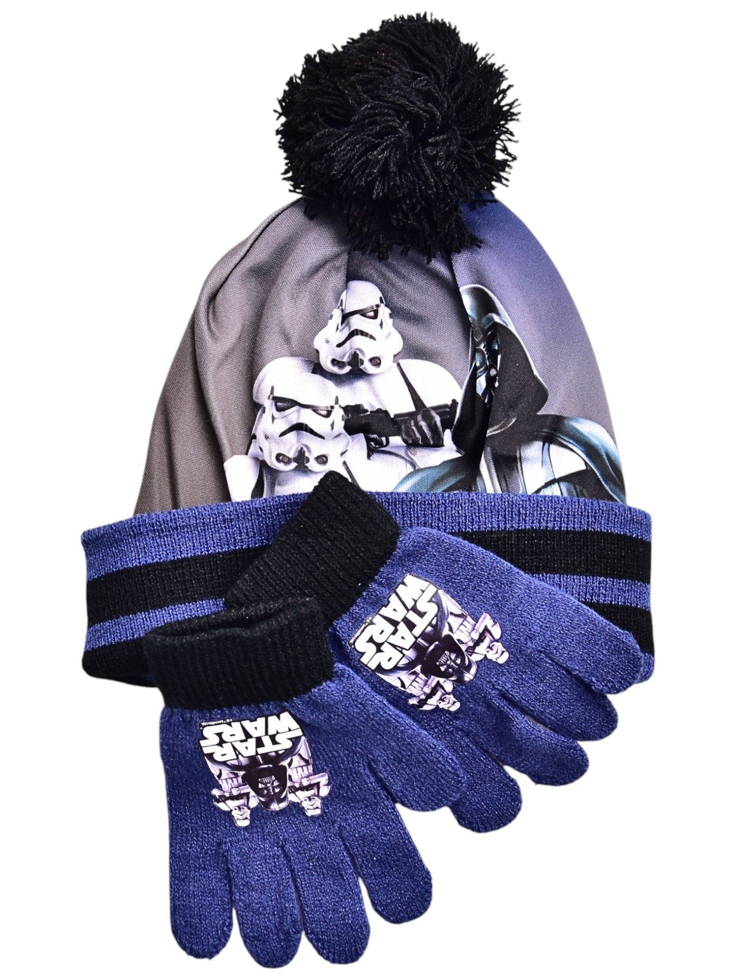 Star Wars Bommelmütze Darth Vader & Sturmtruppen (2-St) Jungen Winter-Set Mütze & Handschuhe 2-4 Jahre