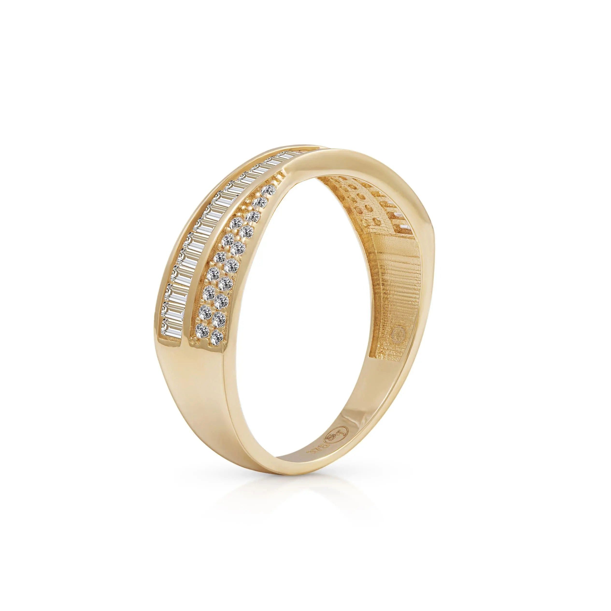 Suzan Gold Goldring 375er Gold Shelly Ring für Damen – Baguette Steine mit Zirkonia, Gelbgold 375, Zirkonia-Steine