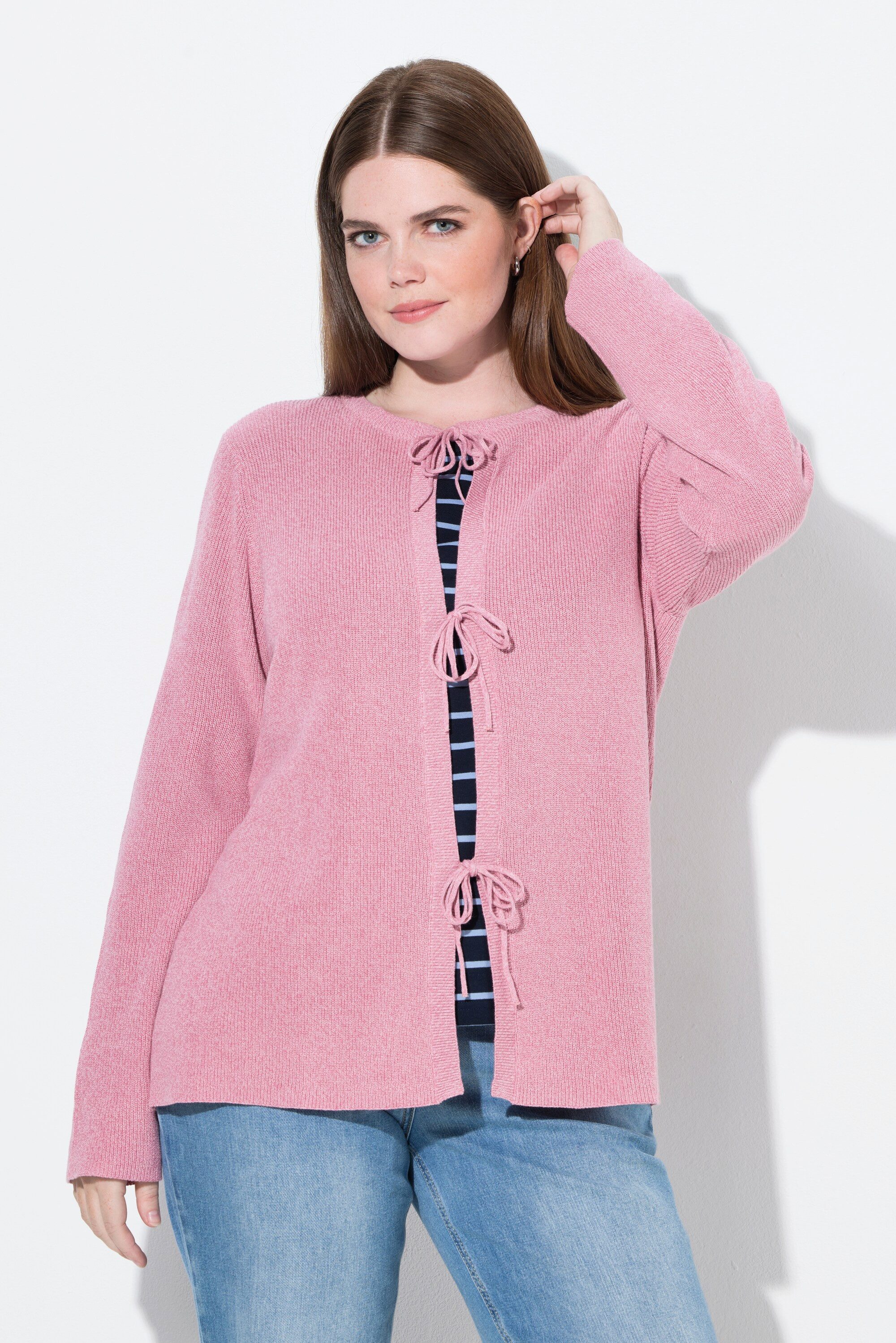 Ulla Popken Strickjacke Strickjacke Schleifenverschluss Rundhals günstig online kaufen