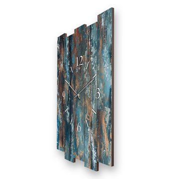 Kreative Feder Wanduhr Designer-Wanduhr Altes Holz Blau (ohne Ticken; Funk- oder Quarzuhrwerk; elegant, außergewöhnlich, modern)