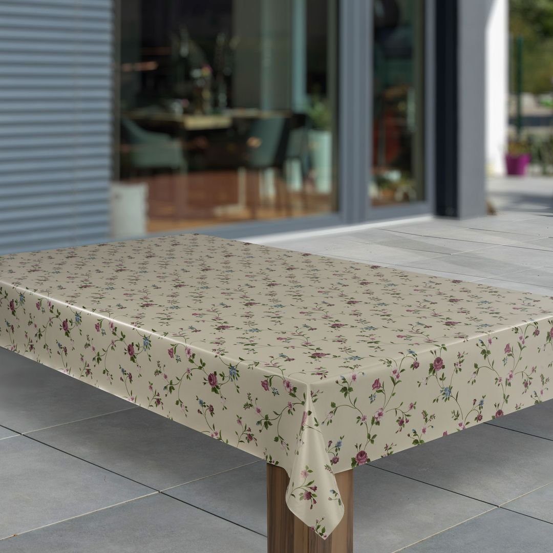 laro Tischdecke Wachstuch-Tischdecken Abwaschbar Beige Blumen Sträucher rec günstig online kaufen