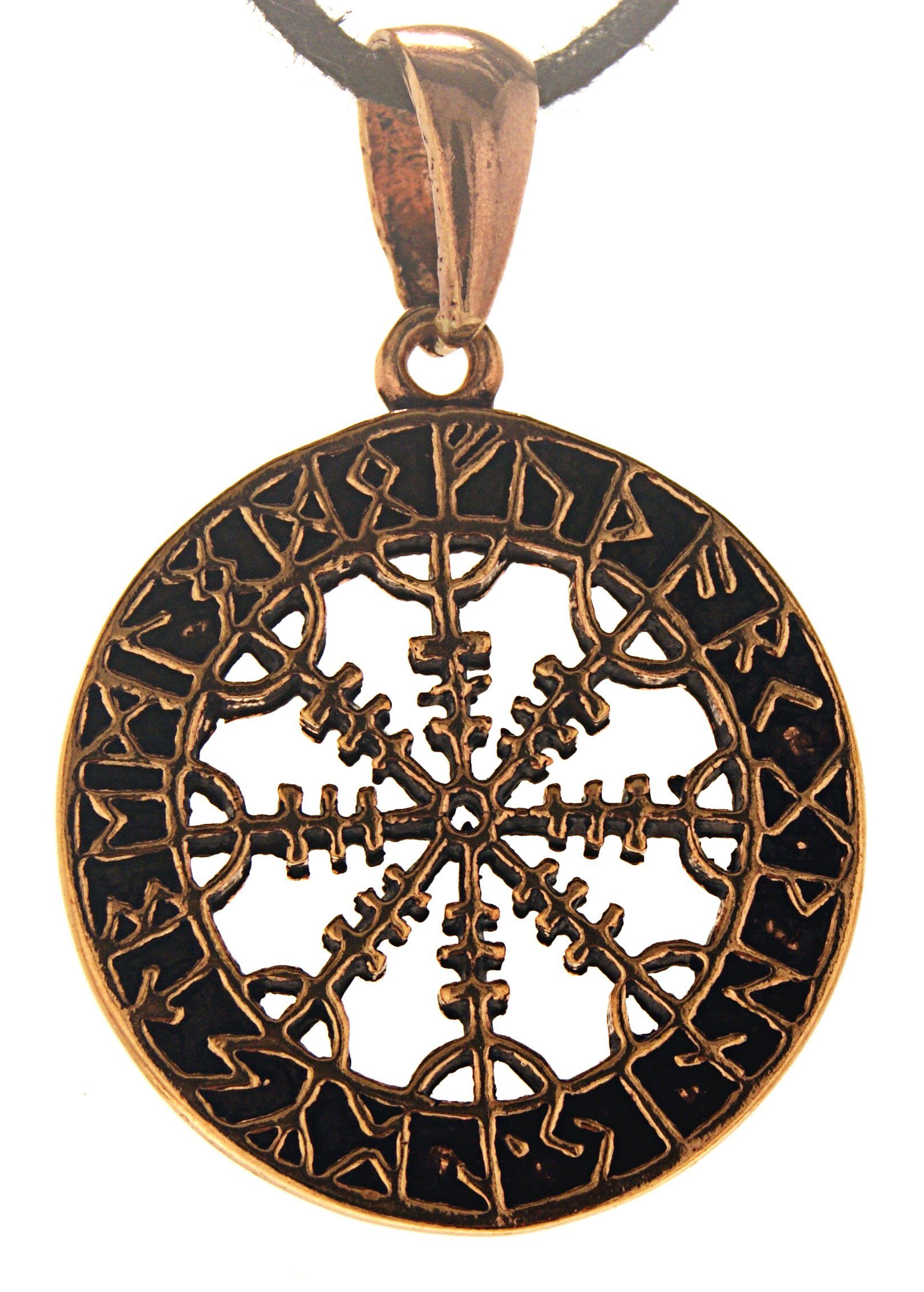 Kiss of Leather Kettenanhänger Helm Ehrfurcht Anhänger Bronze Vegvisir der Wikinger Wegweiser Kompass