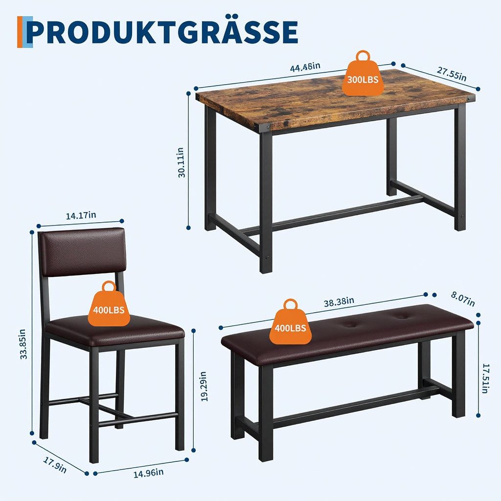 GarveeMore Essgruppe für 4,Esstisch mit 2 gepolsterten Stühlen und Bank, Ho günstig online kaufen