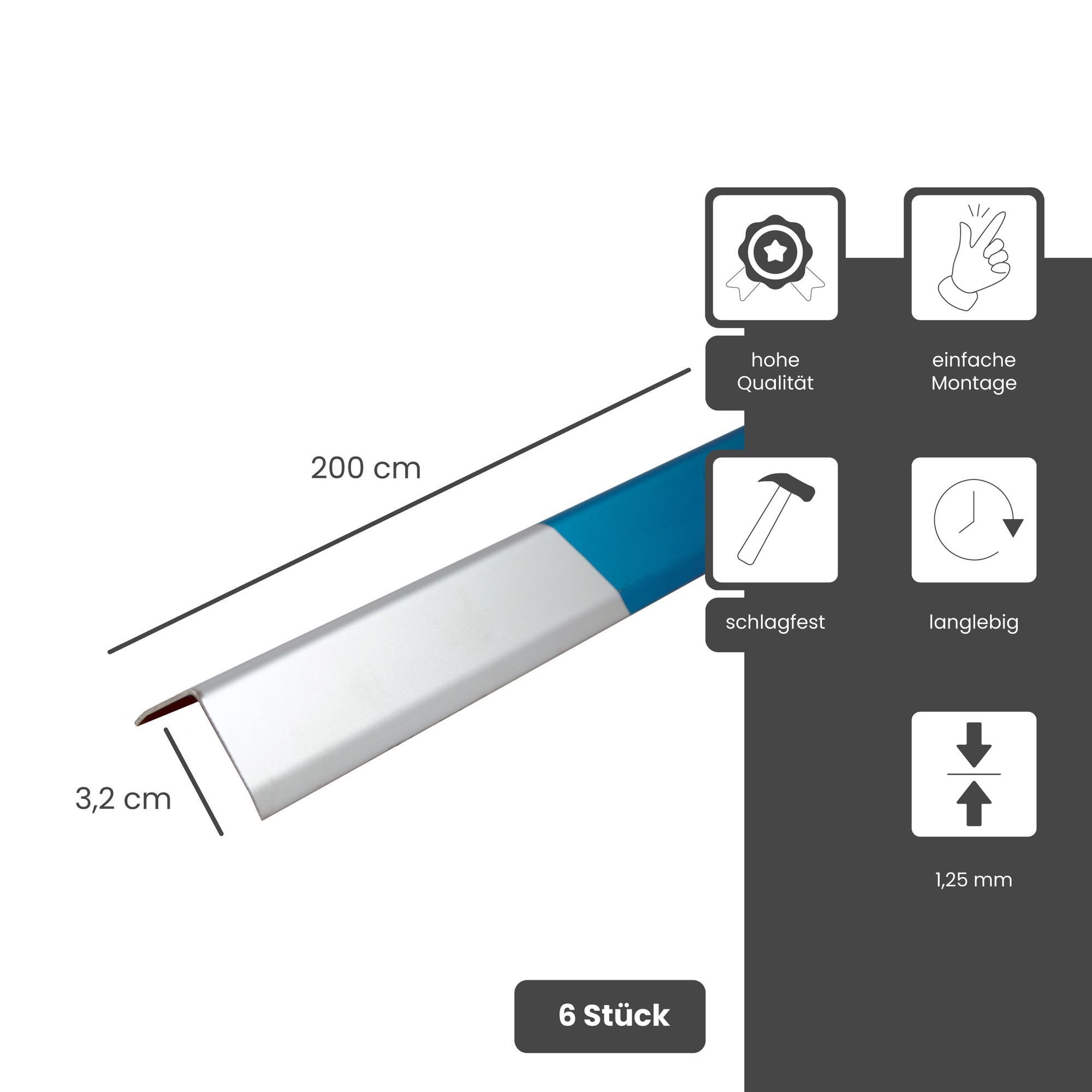 ProfileXXL Profil Winkelprofil Kantenschutzprofil (6 Stück, 32 x 32 mm, 2 m, silber, 6-St), Eckleiste aus Edelstahl, widerstandsfähig, korrosionsbeständig