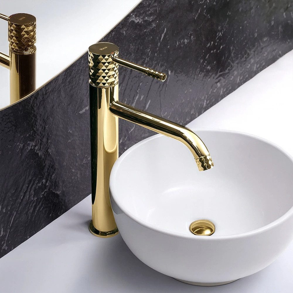 wohnwerk.idee Waschtischarmatur Waschbeckenarmatur Wasserhahn Gold Kupfer elegantes Diamant-Design