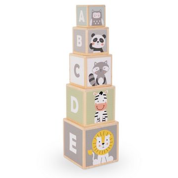 Mamabrum Puzzle-Sortierschale Holzturm - Form Sortierer Zahlen Alphabet Tiere