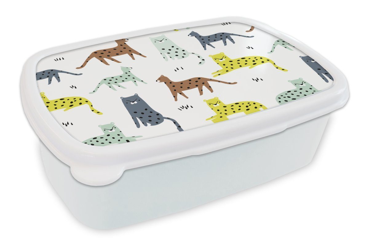 MuchoWow Lunchbox Wilde Tiere - Katze - Dschungel, Kunststoff, (2-tlg), Brotbox für Kinder und Erwachsene, Brotdose, für Jungs und Mädchen weiß