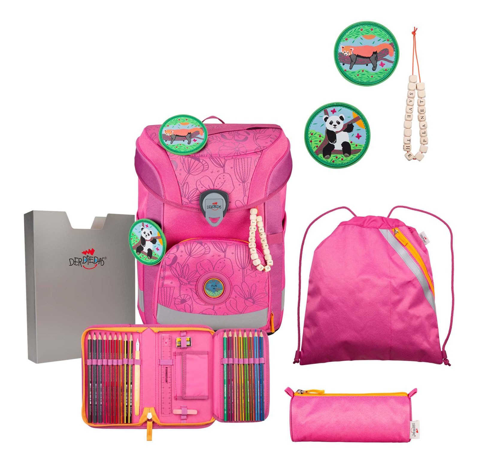 DerDieDas® Schulranzen Exklusiv Neon Schulranzenset 5-teilig (Set, 5-tlg)