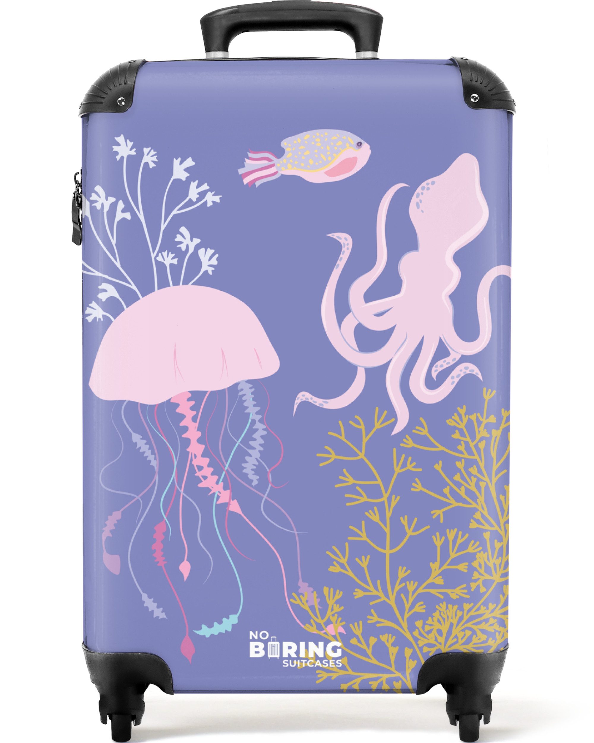 NoBoringSuitcases.com© Hartschalen-Trolley Lila mit Meerestieren 55x35x20cm günstig online kaufen