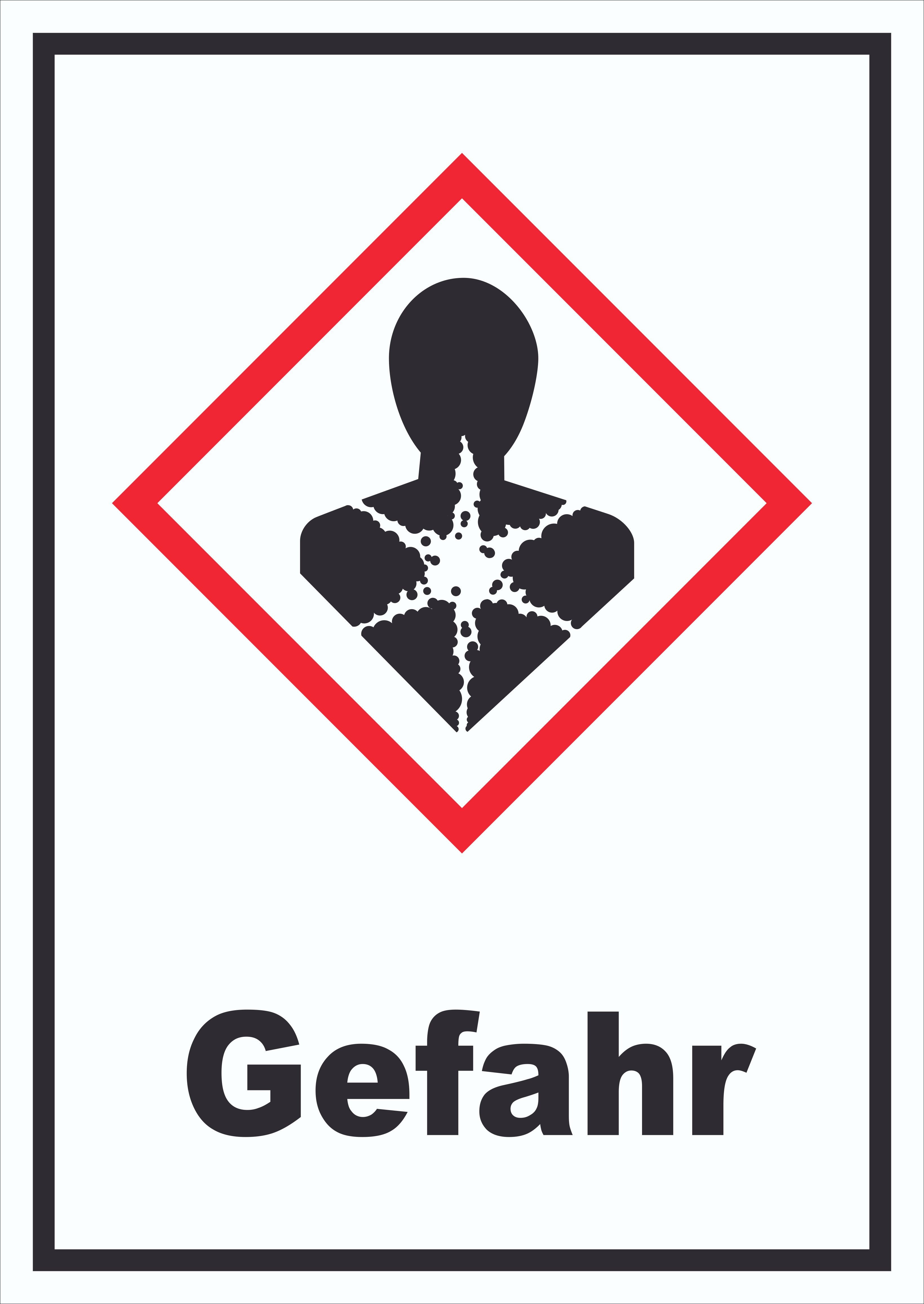 HB-Druck Hinweisschild Schild Gesundheitsgefahr Sensibilisierung der Atemwege hochkant, wetterfest, stabil, UV-beständig, kratzfest