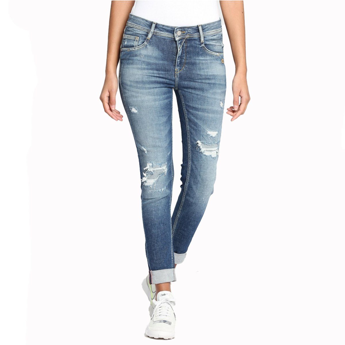 Relaxed Fit - Jeans Amelie midblue destroy GANG 5-Pocket-Jeans
