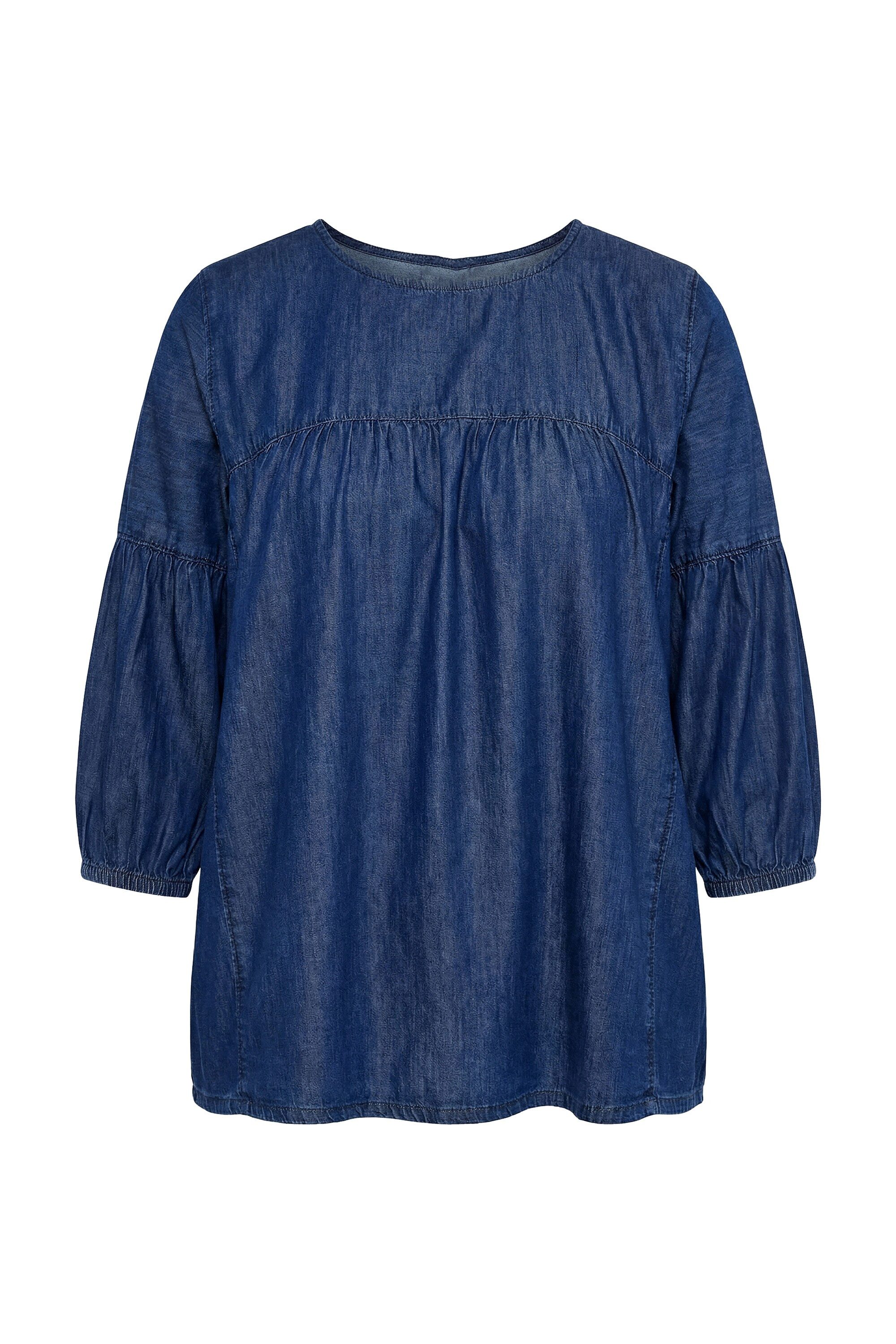 Ulla Popken Longbluse Jeansbluse Empire-Silhouette Rundhals