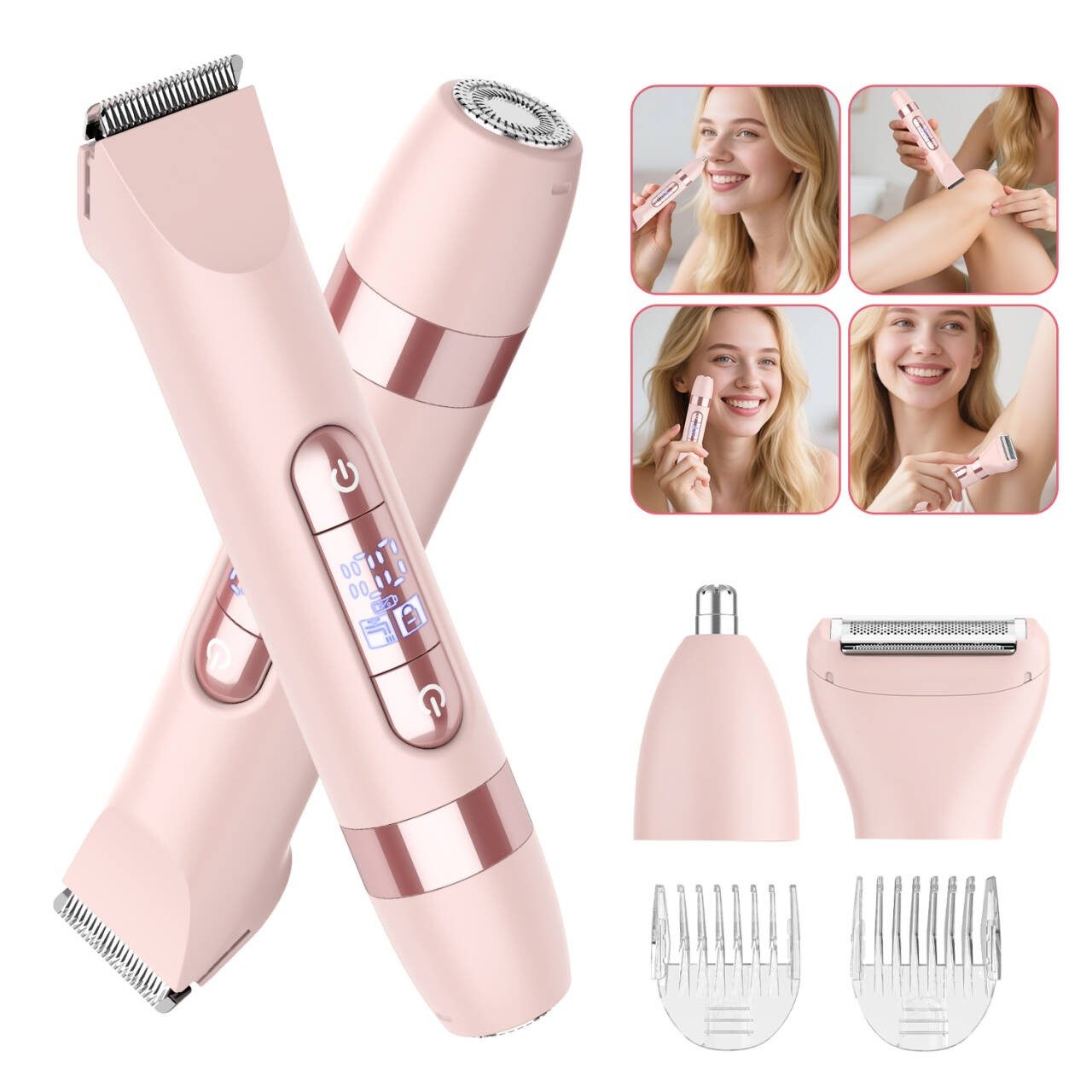 HATTEKER Epilierer HT-596, Aufsätze: 1 St., Dual-Kopf-Design, Gesichtsepilierer, Nasenhaartrimmer, Körperrasierer 4-in-1