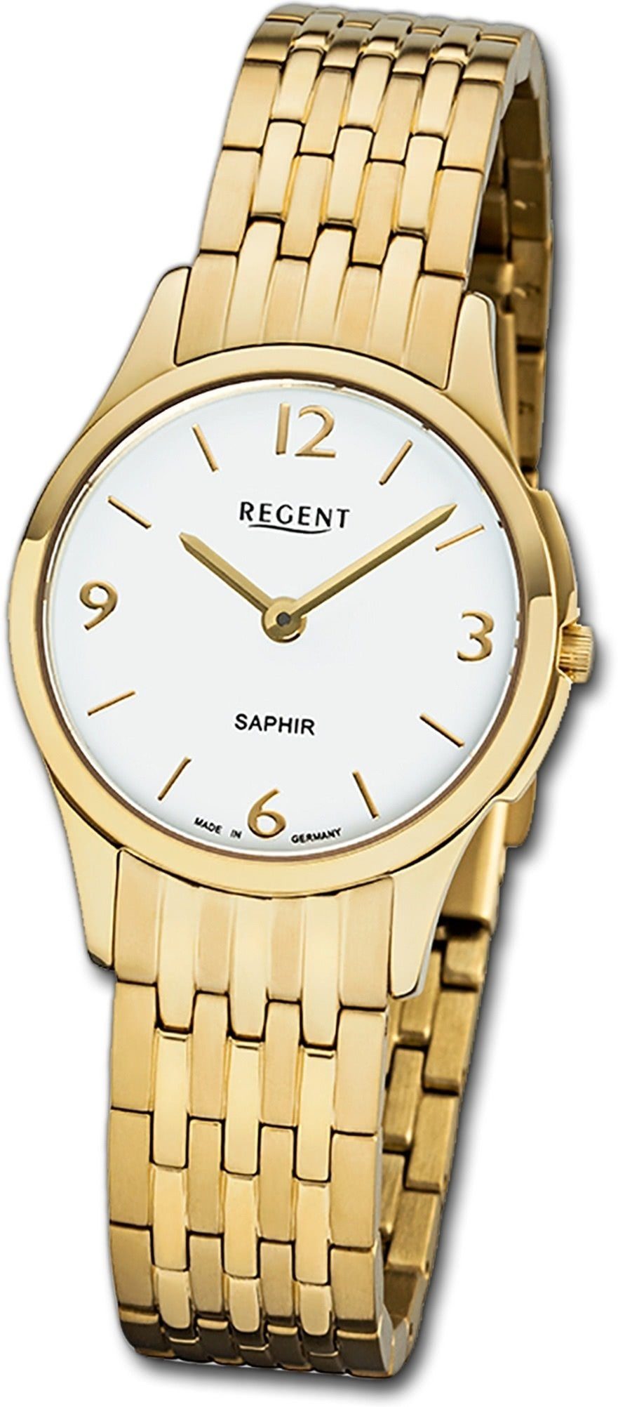 Regent Quarzuhr Regent Metall Damen Uhr GM-1619 Analog, Damenuhr Metallarmband, rundes Gehäuse, klein (ca. 28mm), weiß