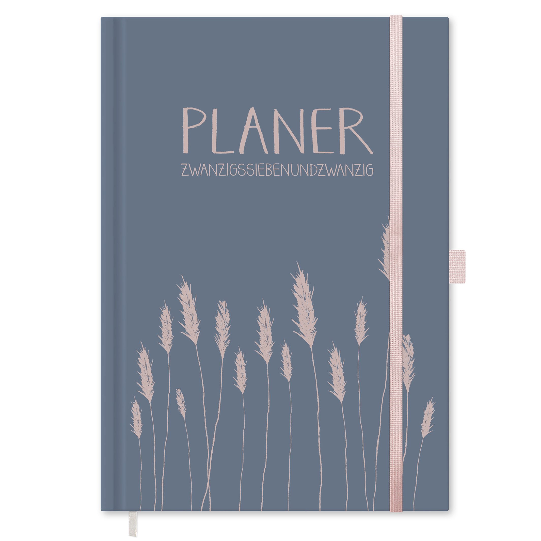 Eine der Guten Verlag Terminkalender Terminplaner 2027 - A5, blau rosa, 1 Doppelseite / Woche, FSC-Papier, Hardcover, Gummiband, Stiftschlaufe