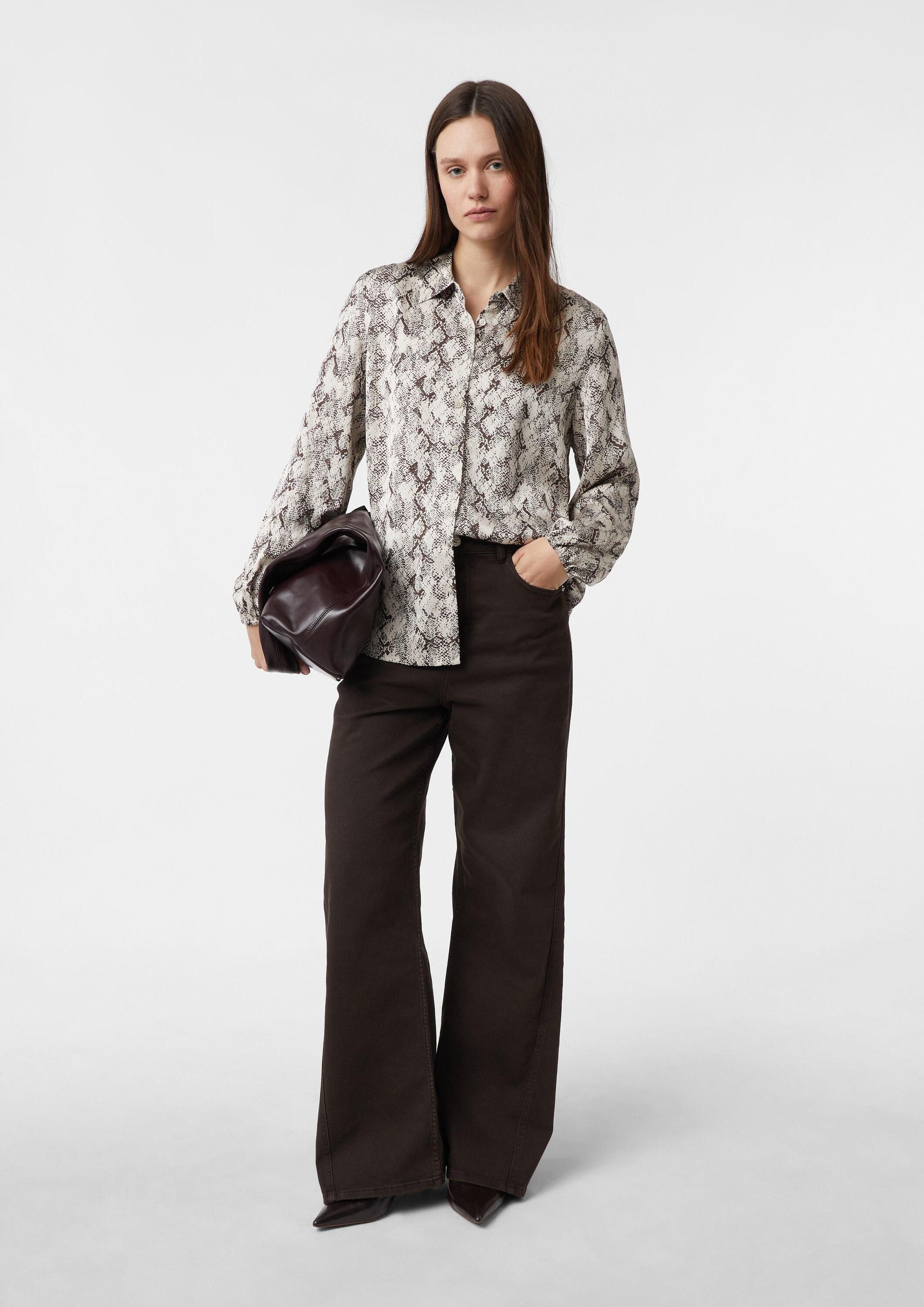 comma Langarmbluse Bluse Satinierte Hemdbluse mit All-over-Print